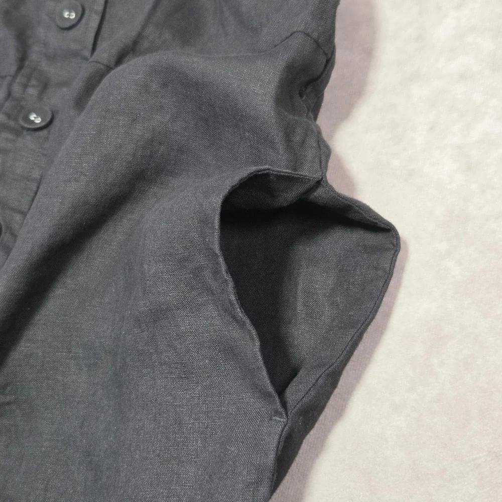 Everlane Womens Black 100% Linen Wide Leg Button Front Jumpsuit Jumper Size 4